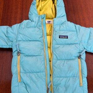 Patagonia Kids Teal Jacket with Yellow Interior